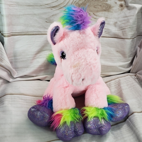 Bear Factory Pink Rainbow Unicorn 12 Inch Plush Stuffed Animal 2017 Floppy - Picture 1 of 8